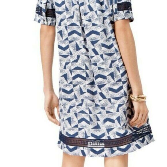Alfani Blue and White Geometric Pattern A-Line Shift Dress Size 8 - Picture 3 of 15
